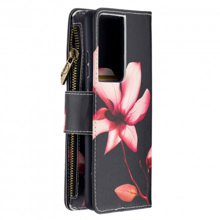 Samsung Galaxy S21 Ultra 5G vetoketjullinen taskussa tapauksessa kukka