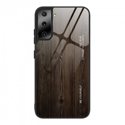 Samsung Galaxy S21 Ultra 5G karkaistua lasia tapauksessa puinen muotoilu
