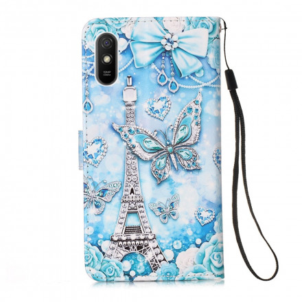 Xiaomi Redmi 9A Eiffel-torni hihna Butterfly Case