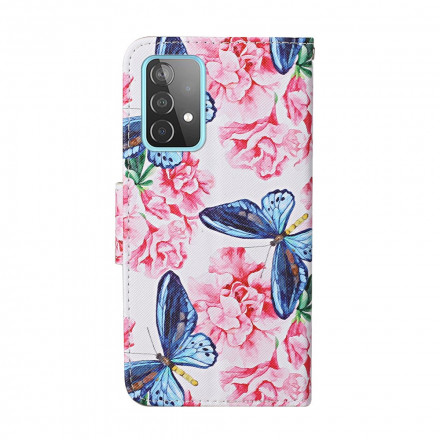 Samsung Galaxy A52 5G Kotelo Kukka perhoset Lanyard