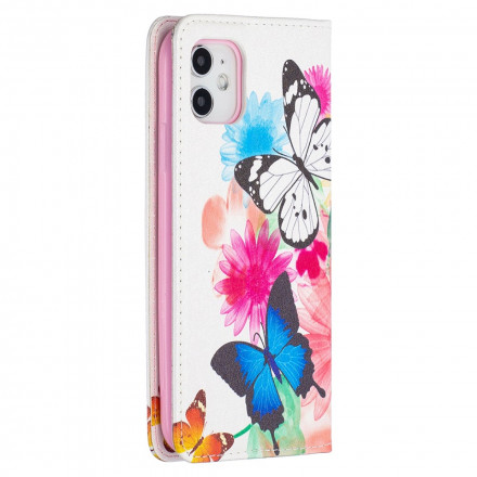 Flip Cover iPhone 11 värilliset perhoset