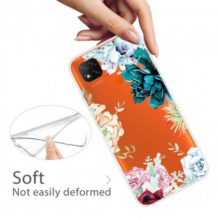 Xiaomi Redmi 9C läpinäkyvä akvarelli kukka tapauksessa