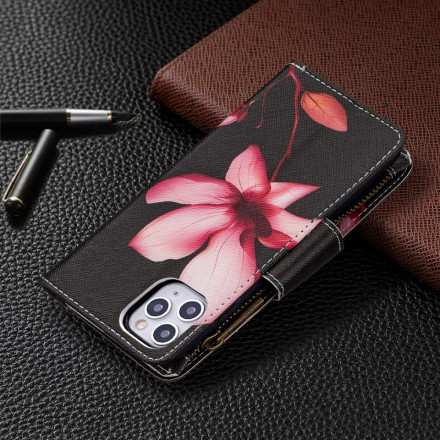 Suojus iPhone 11 Pro Maxille Vetoketjullinen tasku Kukka