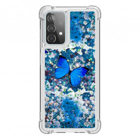 Samsung Galaxy A52 4G / A52 5G Kotelo Sininen perhoset Glitter