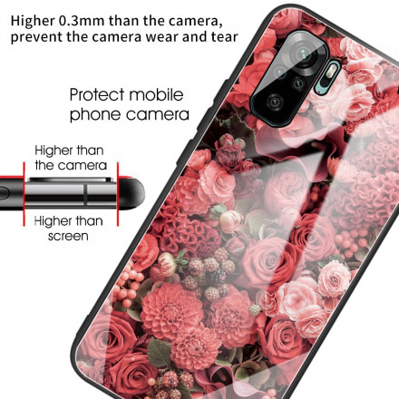 Xiaomi Redmi Note 10 / Note 10s karkaistu lasi tapauksessa vaaleanpunaiset kukat