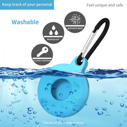 AirTag-suoja, jossa on joustava silikoninen karabiini