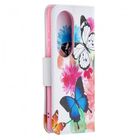 Kansi Huawei P50 Pro Maalattu perhosia ja kukkia