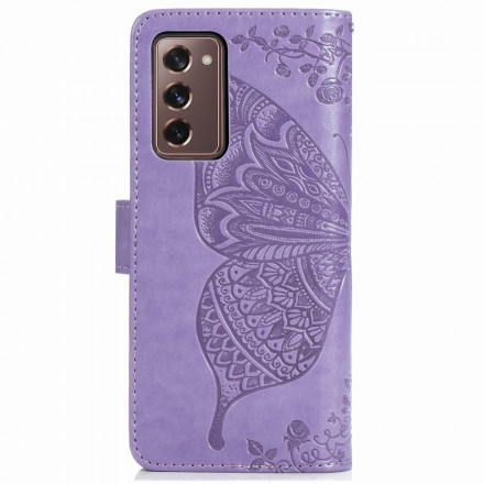 Samsung Galaxy Z Fold2 Butterfly Design Kotelo hihnalla