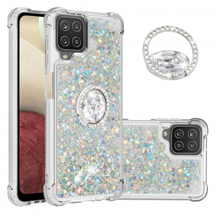 Samsung Galaxy A12 / M12 Glitter Kotelo jalustalla Ring