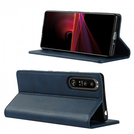Flip Cover Sony Xperia 1 III Aitoa nahkaa Klassinen