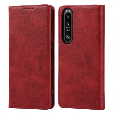 Flip Cover Sony Xperia 1 III Aitoa nahkaa Klassinen
