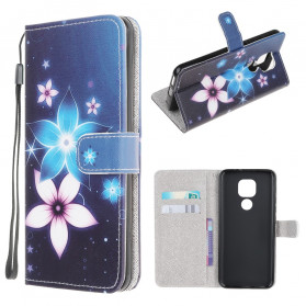 Moto G9 Play Kotelo Lunar Flowers hihnalla