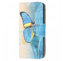 Samsung Galaxy A22 4G Butterfly Case sininen ja keltainen