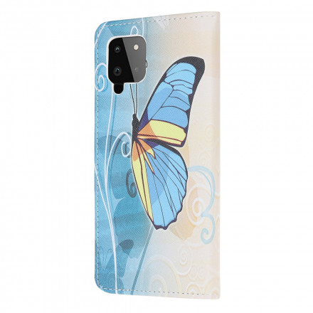 Samsung Galaxy A22 4G Butterfly Case sininen ja keltainen