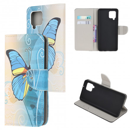 Samsung Galaxy A22 4G Butterfly Case sininen ja keltainen