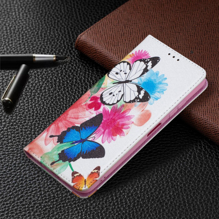 Flip Cover Samsung Galaxy A22 5G Värilliset perhoset