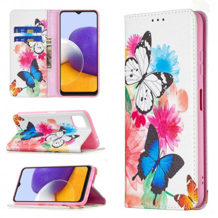 Flip Cover Samsung Galaxy A22 5G Värilliset perhoset