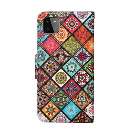 Samsung Galaxy A22 5G Tilkkutäkki Mandalas Kotelo hihnalla