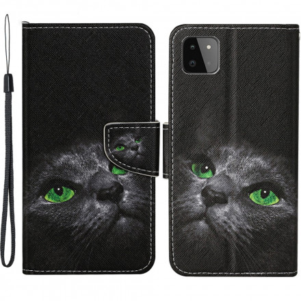 Samsung Galaxy A22 Vihreät silmät Cat Case hihnalla