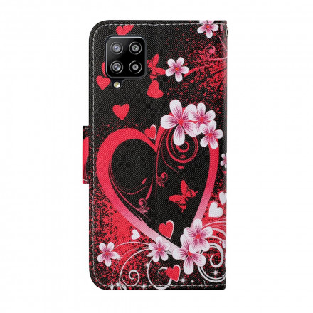 Samsung Galaxy A22 4G Kotelo Kukkia ja sydämet hihnalla
