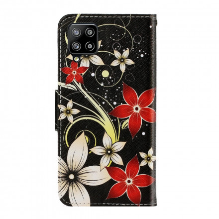 Kotelo Samsung Galaxy A22 4G Värilliset kukat hihnalla