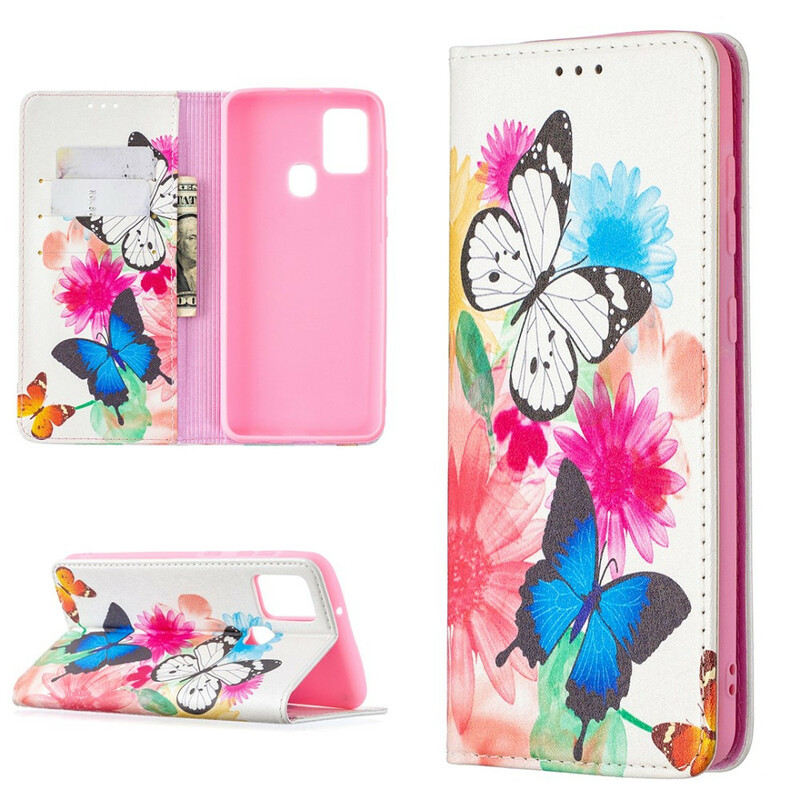 Flip Cover Samsung Galaxy A21s Värilliset perhoset