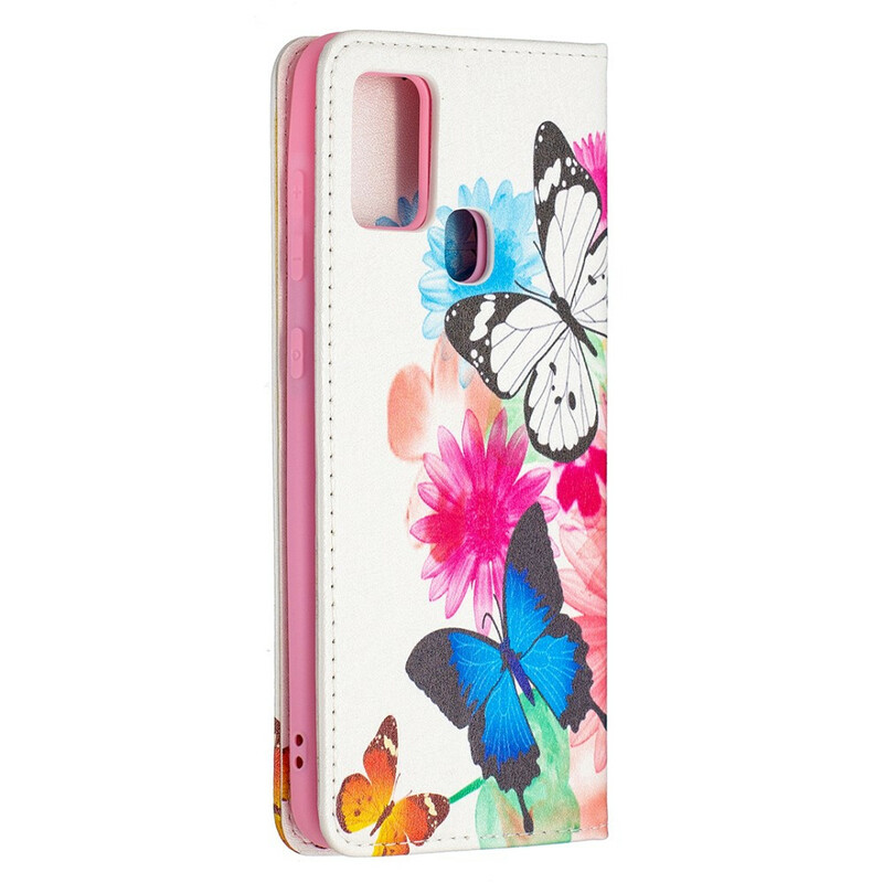Flip Cover Samsung Galaxy A21s Värilliset perhoset