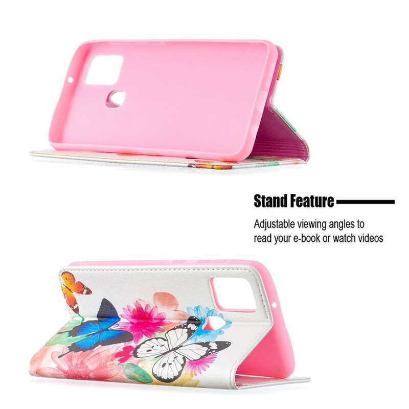 Flip Cover Samsung Galaxy A21s Värilliset perhoset