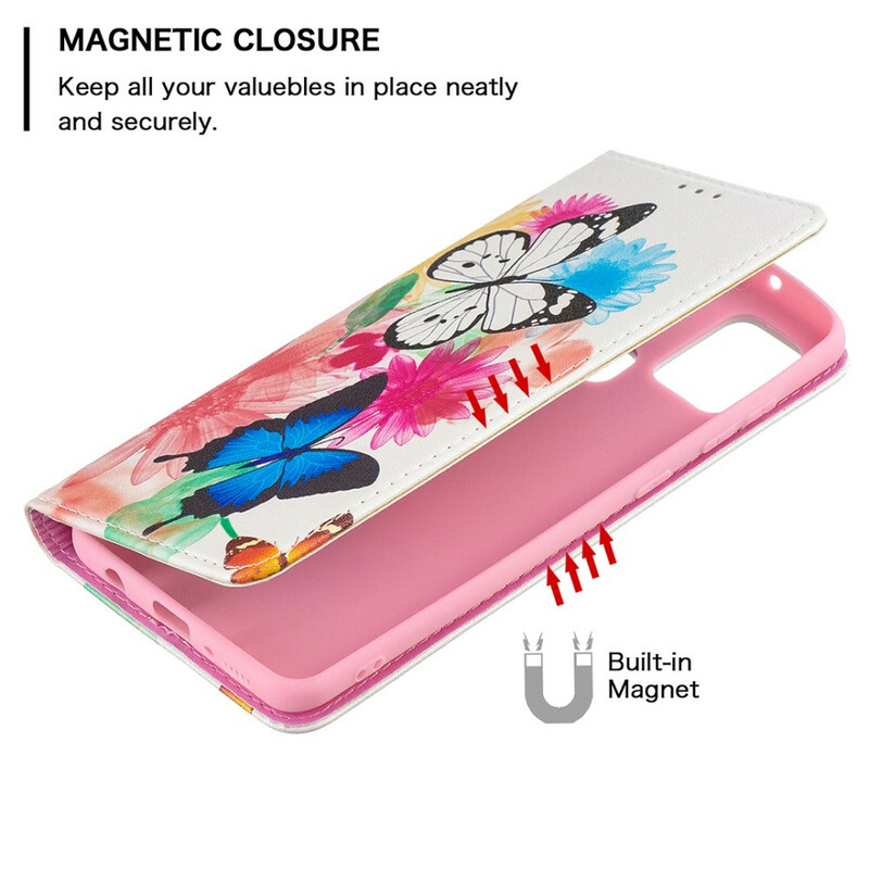 Flip Cover Samsung Galaxy A21s Värilliset perhoset
