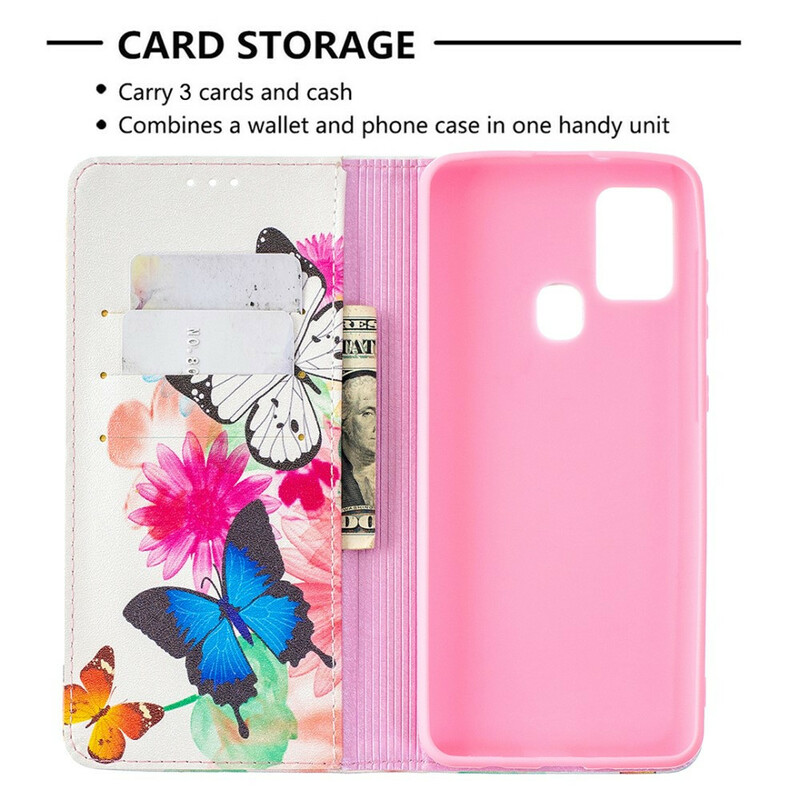 Flip Cover Samsung Galaxy A21s Värilliset perhoset