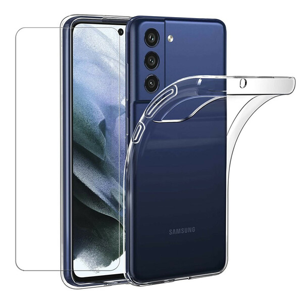 Samsung Galaxy S21 FE kotelo ja karkaistu lasi näyttö