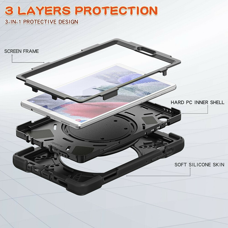 Samsung Galaxy Tab A7 Lite erittäin kestävä kotelo pyörivä rengas jalusta