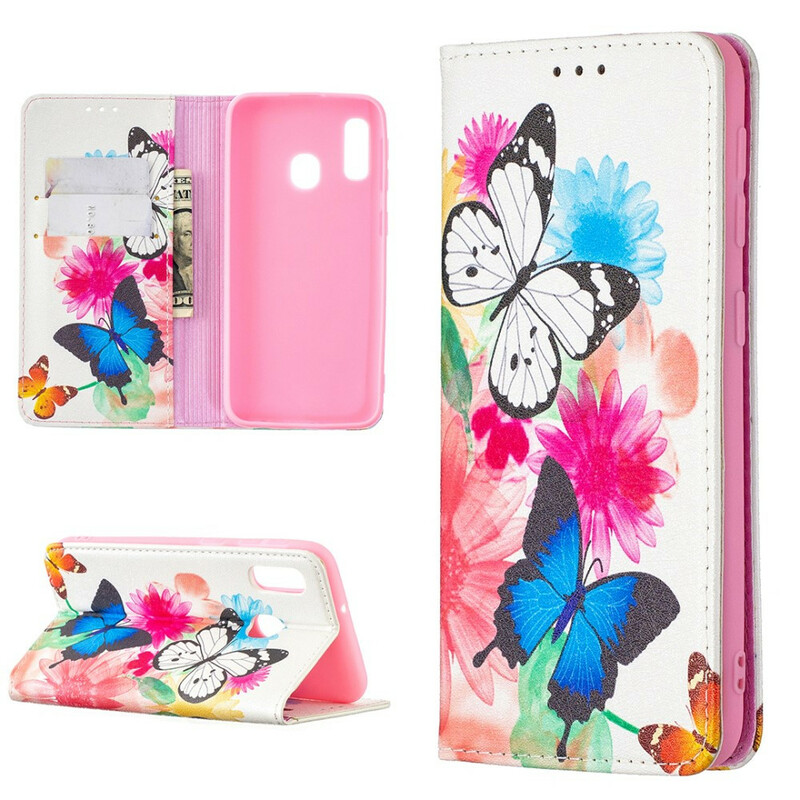 Flip Cover Samsung Galaxy A20e Värilliset perhoset