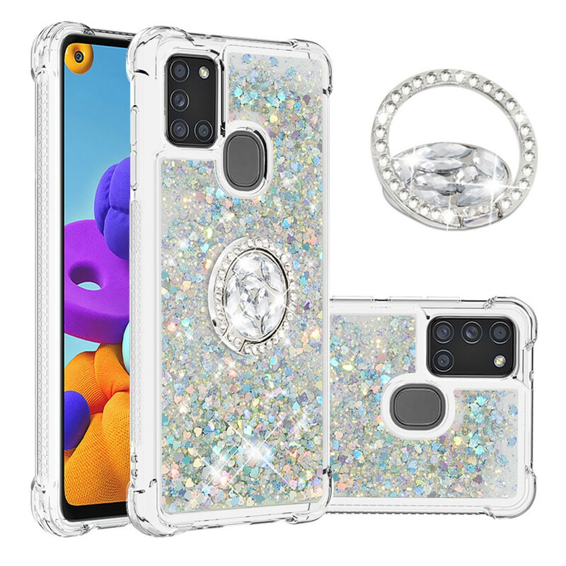 Samsung Galaxy A21s Glitter Kotelo Ring tuki Samsung Galaxy A21s Glitter Kotelo Ring tuki