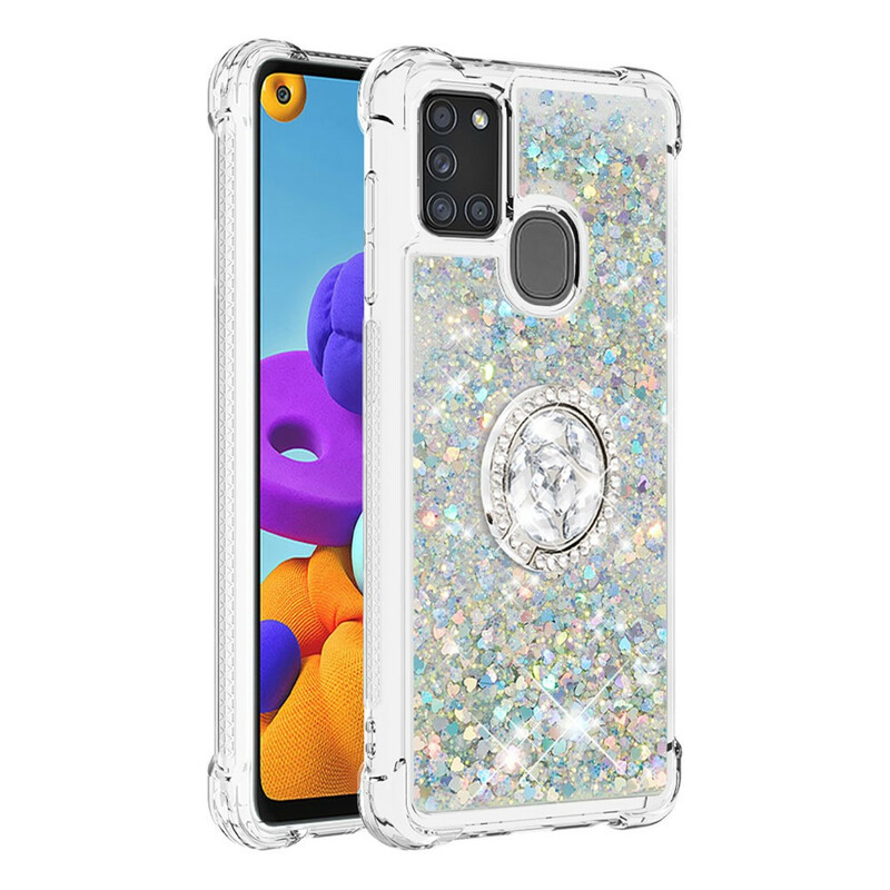 Samsung Galaxy A21s Glitter Kotelo Ring tuki Samsung Galaxy A21s Glitter Kotelo Ring tuki