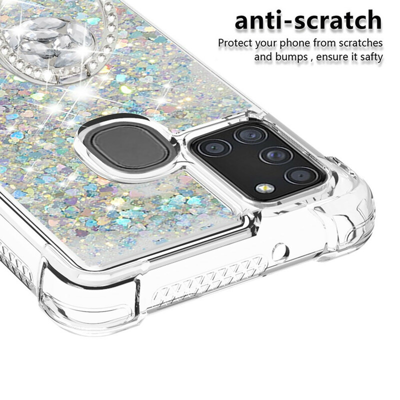 Samsung Galaxy A21s Glitter Kotelo Ring tuki Samsung Galaxy A21s Glitter Kotelo Ring tuki