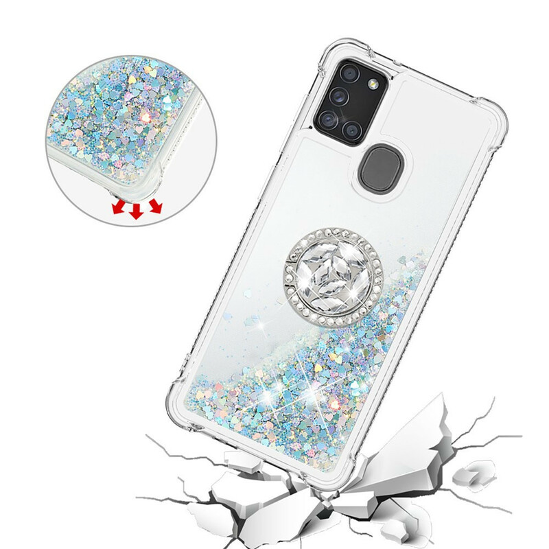 Samsung Galaxy A21s Glitter Kotelo Ring tuki Samsung Galaxy A21s Glitter Kotelo Ring tuki