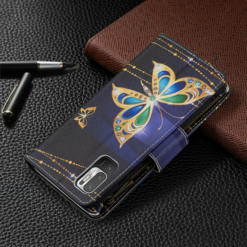 Xiaomi Redmi Note 10 5G / Poco M3 Pro 5G vetoketjullinen tasku perhoset