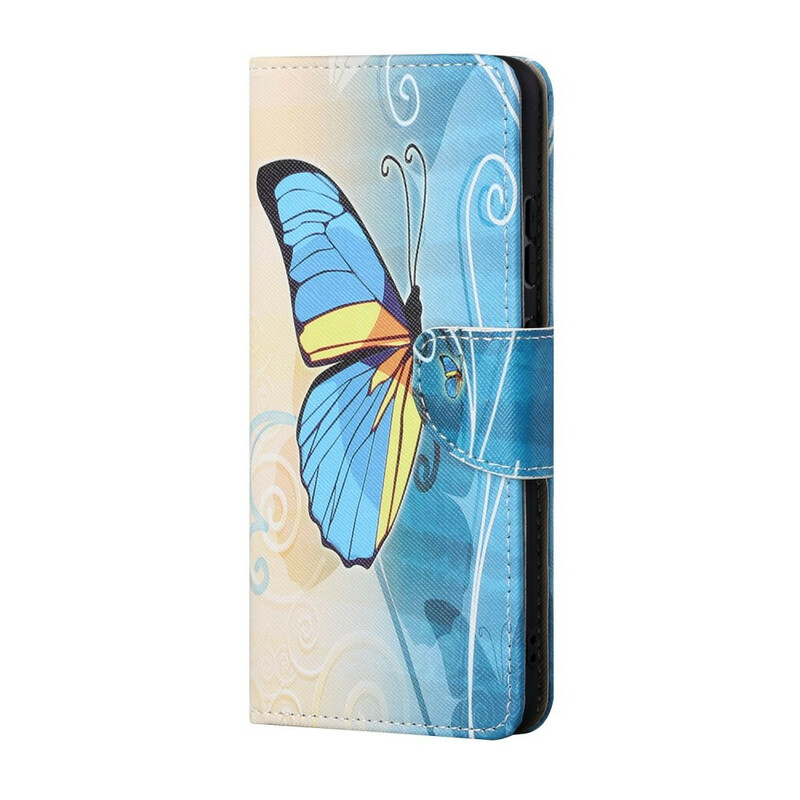 OnePlus Nord 2 5G Butterfly Case sininen ja keltainen