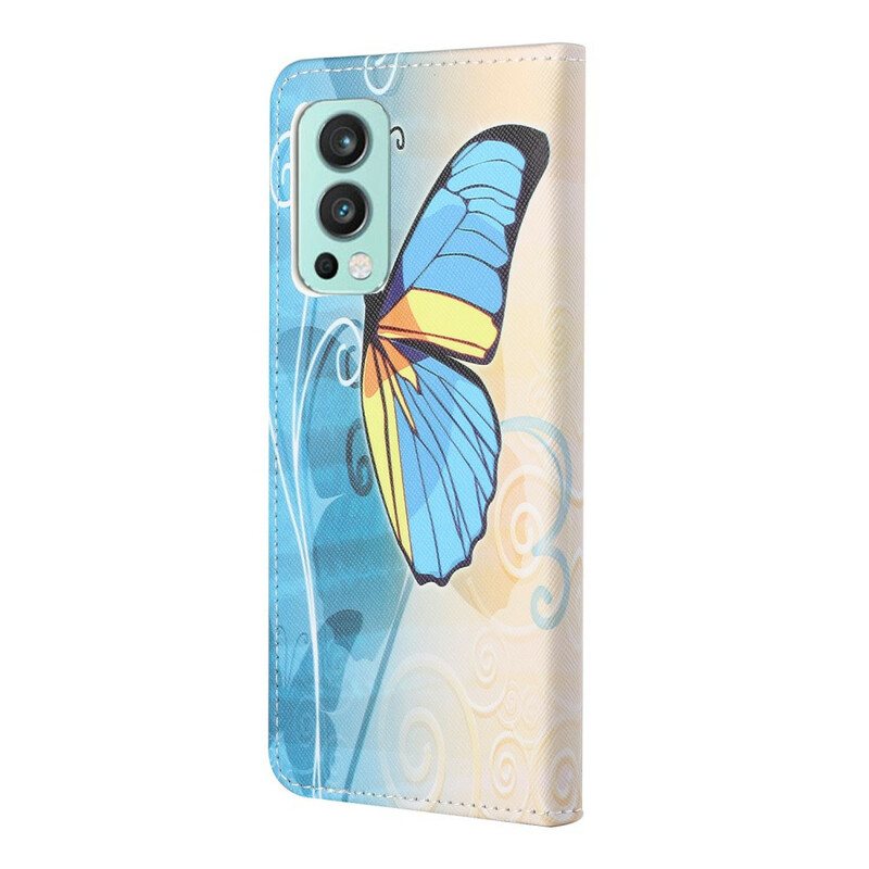 OnePlus Nord 2 5G Butterfly Case sininen ja keltainen