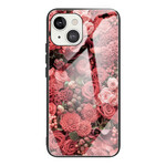 Kotelo iPhone 13 Mini karkaistu lasi vaaleanpunaiset kukat