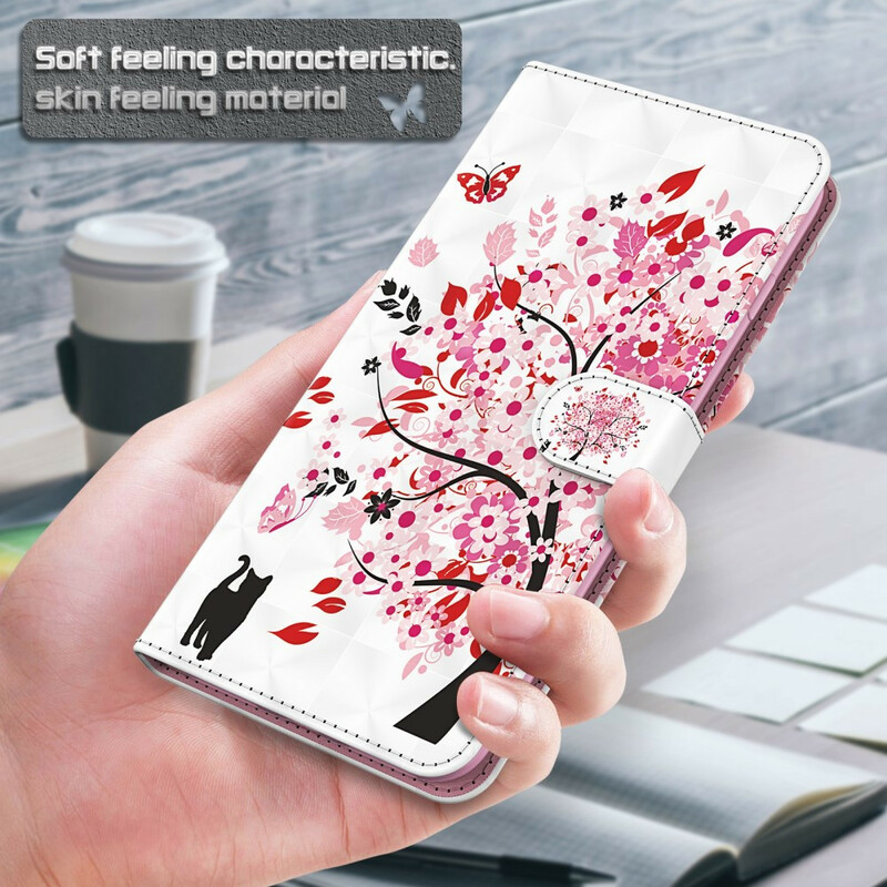 Kotelo iPhone 13 Mini vaaleanpunainen puu ja musta kissa