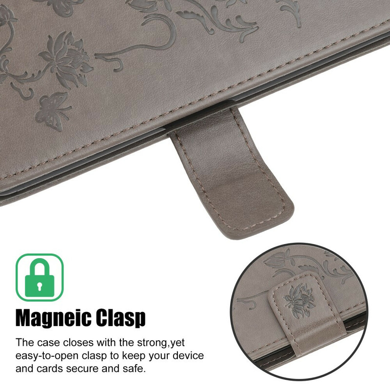 Kotelo iPhone 13 Mini Perhoset ja kukat, joissa on kaulanauha