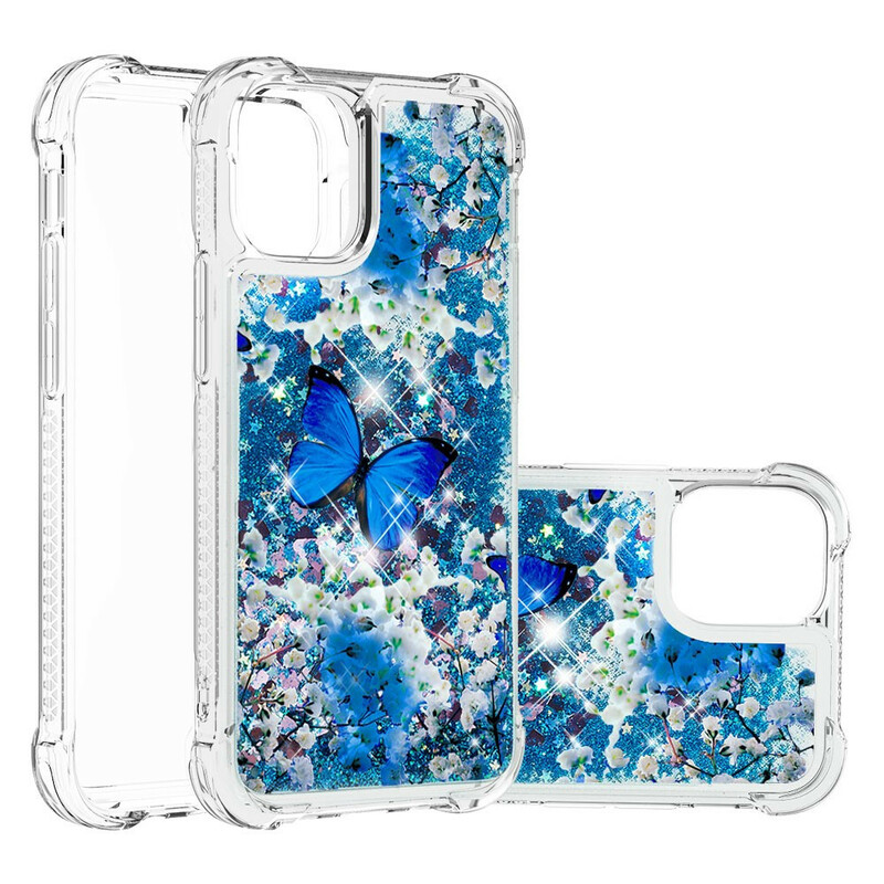 iPhone 13 Pro Max Kotelo Sininen perhoset Glitter