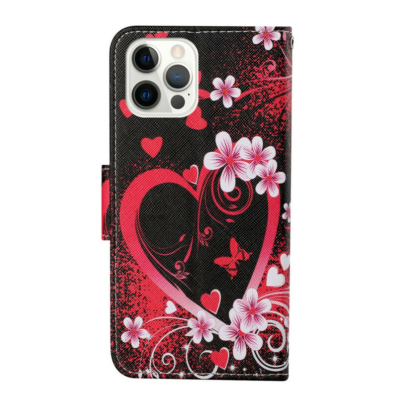 iPhone 13 Pro Kotelo Kukkia ja sydämiä hihnalla