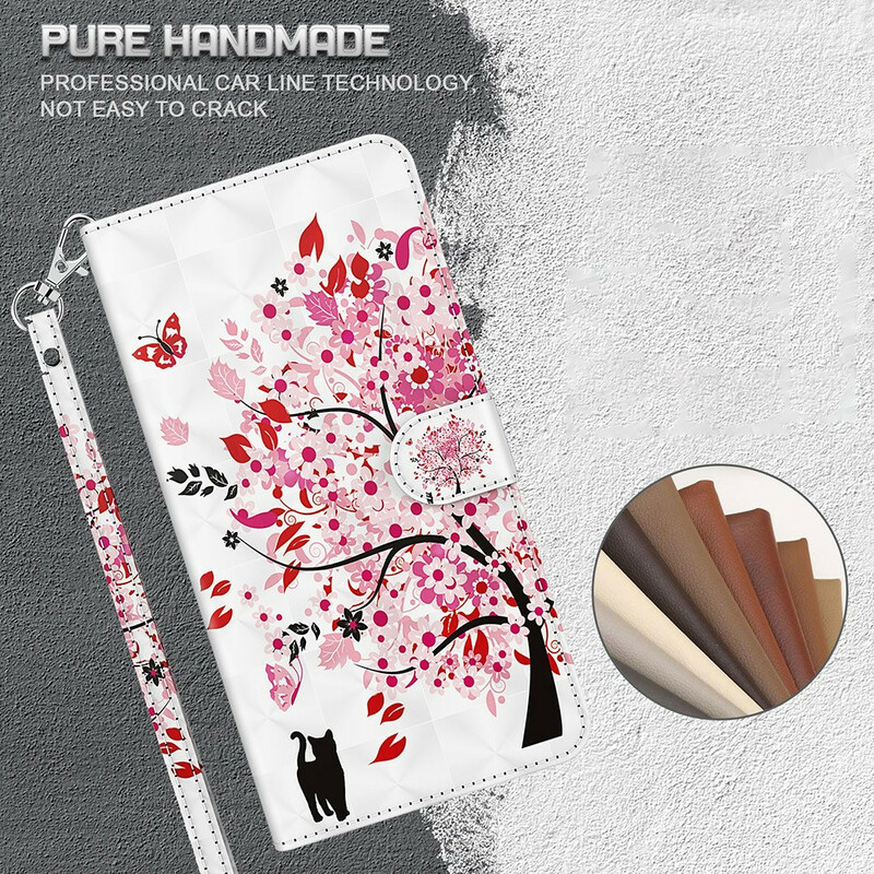 Kotelo iPhone 13 Pro Max vaaleanpunainen puu ja musta kissa