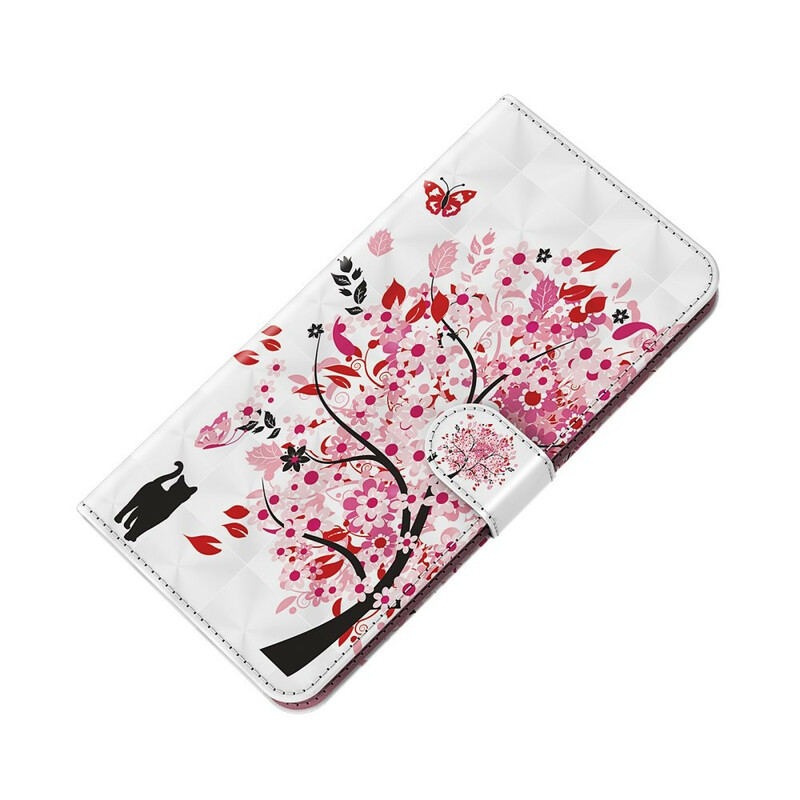 Kotelo iPhone 13 Pro Max vaaleanpunainen puu ja musta kissa