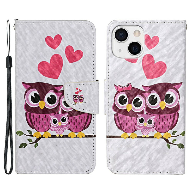 iPhone 13 Pöllö Perhe kotelo, jossa kaulanauha