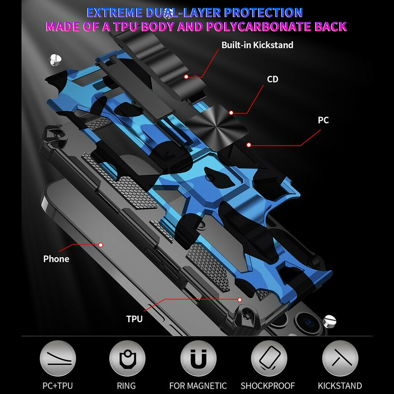 iPhone 13 Camouflage Case Irrotettava jalusta