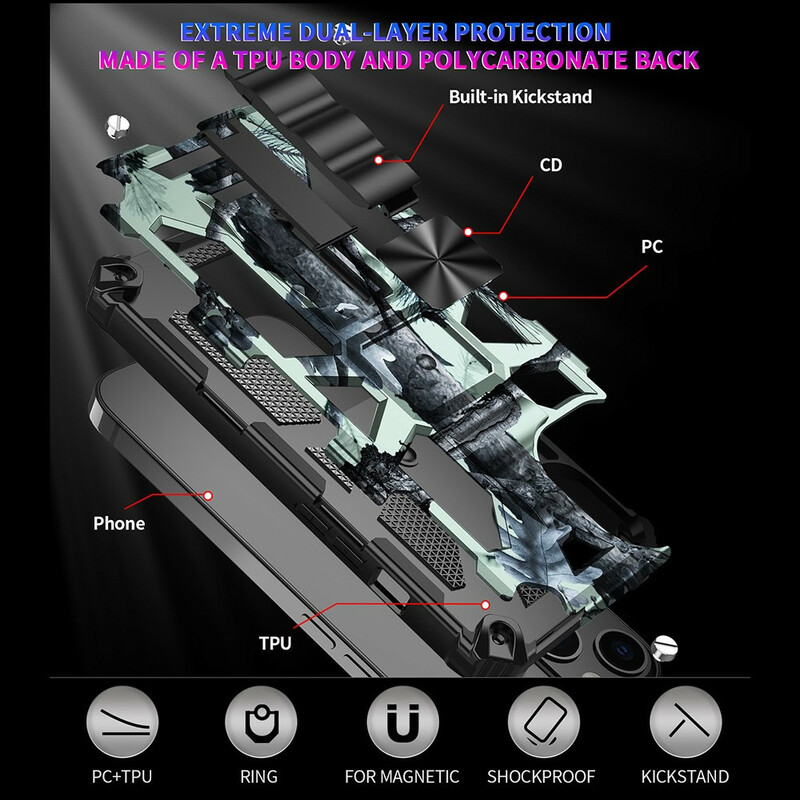 iPhone 13 Camouflage Case Irrotettava jalusta